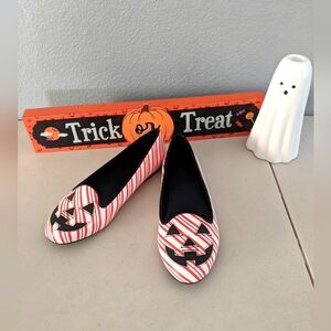 Holiday Halloween Mary Jane's Flat Shoes Candy Cane Stripped Jack O Lantern Goth